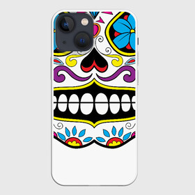 Чехол для iPhone 13 mini с принтом Skull   сахарный череп в городе Новоалтайск,  |  | calavera | day of the dead | dia de los muertos | halloween | skull | sugar skull | готика | день мертвых | колдовство | мексиканский череп | мистика | подарок | сахарный череп | цветы | череп