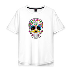 Мужская футболка хлопок Oversize с принтом Мексиканский череп - Skull в городе Новоалтайск, 100% хлопок | свободный крой, круглый ворот, “спинка” длиннее передней части | calavera | day of the dead | dia de los muertos | halloween | skull | sugar skull | готика | день мертвых | колдовство | мексиканский череп | мистика | подарок | сахарный череп | цветы | череп