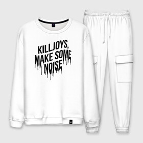 Мужской костюм хлопок с принтом Killjoys make some noise в городе Новоалтайск, 100% хлопок | на свитшоте круглая горловина, мягкая резинка по низу. Брюки заужены к низу, на них два вида карманов: два “обычных” по бокам и два объемных, с клапанами, расположенные ниже линии бедра. Брюки с мягкой трикотажной резинкой на поясе и по низу штанин. В поясе для дополнительного комфорта — широкие завязки | gerard way | mcr | my chemical romance | альтернативный | группа | джерард уэй | май кемикал романс | мкр | мой химический роман | мхр | мцр | панк | поп | поппанк | рок | рэй торо