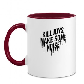 Кружка двухцветная с принтом Killjoys, make some noise в городе Новоалтайск, керамика | объем — 330 мл, диаметр — 80 мм. Цветная ручка и кайма сверху, в некоторых цветах — вся внутренняя часть | gerard way | mcr | my chemical romance | альтернативный | группа | джерард уэй | май кемикал романс | мкр | мой химический роман | мхр | мцр | панк | поп | поппанк | рок | рэй торо