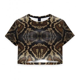 Женская футболка Cropp-top с принтом Snakeskin в городе Новоалтайск, 100% полиэстер | круглая горловина, длина футболки до линии талии, рукава с отворотами | animals | cold blooded animal | snake | snakeskin | textures. | животное | животные | змеиная кожа | змея | текстуры | хладнокровное
