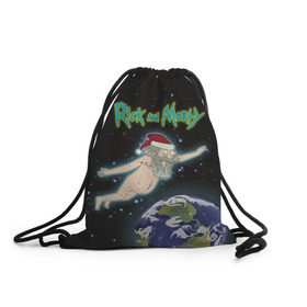 Рюкзак-мешок 3D с принтом Rick and Morty в городе Новоалтайск, 100% полиэстер | плотность ткани — 200 г/м2, размер — 35 х 45 см; лямки — толстые шнурки, застежка на шнуровке, без карманов и подкладки | rick and morty | мультсериал | новый год | рик и морти | рождество