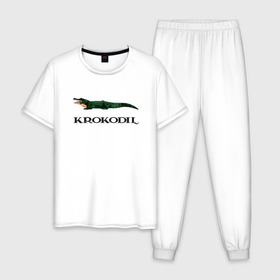 Мужская пижама хлопок с принтом KROKODIL, а не crocodile! в городе Новоалтайск, 100% хлопок | брюки и футболка прямого кроя, без карманов, на брюках мягкая резинка на поясе и по низу штанин
 | krokodil | lacoste | антибренд | антибрэнд | бренд | брэнд | крокодил | лакост | лакоста | мода | фирма
