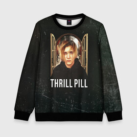Детский свитшот 3D с принтом THRILL PILL - Грустная Песня в городе Новоалтайск, 100% полиэстер | свободная посадка, прямой крой, мягкая тканевая резинка на рукавах и понизу свитшота | Тематика изображения на принте: fuelle | logo | music | noir | pil | pill | rap | raper | symbol | thril | thrill | tril | trill | дамб | лого | музыка | пил | пилл | рэп | рэппер | сам | символ | трил | трилл | тхрил | тхрилл | фотографии | щит