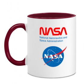 Кружка двухцветная с принтом Nasa (двухсторонняя) в городе Новоалтайск, керамика | объем — 330 мл, диаметр — 80 мм. Цветная ручка и кайма сверху, в некоторых цветах — вся внутренняя часть | наса