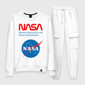 Женский костюм хлопок с принтом Nasa (двухсторонняя) в городе Новоалтайск, 100% хлопок | на свитшоте круглая горловина, мягкая резинка по низу. Брюки заужены к низу, на них два вида карманов: два 