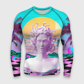 Мужской рашгард 3D с принтом Медуза Горгона в городе Новоалтайск,  |  | vaporwave | медуза горгона | неон | пальмы | скульптура | существо