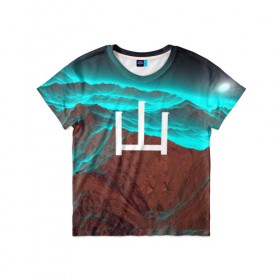 Детская футболка 3D с принтом Горы в городе Новоалтайск, 100% гипоаллергенный полиэфир | прямой крой, круглый вырез горловины, длина до линии бедер, чуть спущенное плечо, ткань немного тянется | vaporwave | горы | иероглиф | япония