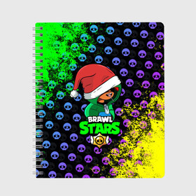 Тетрадь с принтом Brawl Stars LEON (НОВОГОДНИЙ) в городе Новоалтайск, 100% бумага | 48 листов, плотность листов — 60 г/м2, плотность картонной обложки — 250 г/м2. Листы скреплены сбоку удобной пружинной спиралью. Уголки страниц и обложки скругленные. Цвет линий — светло-серый
 | brawl | brawl stars | crow | leon | stars | бравл | бравл старс | браво старс | игра | компьютерная | кров | леон | новогодний | новый год | онлайн | с новым годом | старс