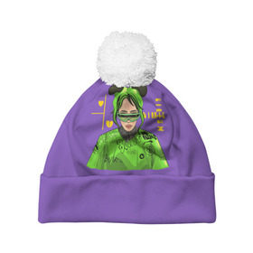 Шапка 3D c помпоном с принтом Billie Eilish Purple в городе Новоалтайск, 100% полиэстер | универсальный размер, печать по всей поверхности изделия | bad | bad guy | billi | billie | billie eilish | eilish | good girl | music | swag | айлиш | беляш | били | били айлиш | билли | билли айлиш | билли эйлиш | биляш | музка | певица | эйлиш