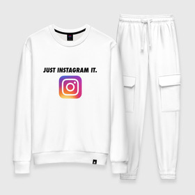 Женский костюм хлопок с принтом Just Instagram It в городе Новоалтайск, 100% хлопок | на свитшоте круглая горловина, мягкая резинка по низу. Брюки заужены к низу, на них два вида карманов: два 