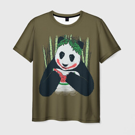 Мужская футболка 3D с принтом Panda в городе Новоалтайск, 100% полиэфир | прямой крой, круглый вырез горловины, длина до линии бедер | animal | арбуз | бамбук | животное | панда