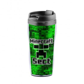 Термокружка-непроливайка с принтом Minecraft в городе Новоалтайск, внутренняя часть — пищевой пластик, наружная часть — прозрачный пластик, между ними — полиграфическая вставка с рисунком | объем — 350 мл, герметичная крышка | Тематика изображения на принте: game | minecraft | mojang ab | sect | игра | инди | майнкрафт | майнкрафт секта | секта