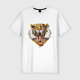 Мужская футболка хлопок Slim с принтом Brutal tiger в городе Новоалтайск, 92% хлопок, 8% лайкра | приталенный силуэт, круглый вырез ворота, длина до линии бедра, короткий рукав | tiger | tigers | животные | кошки | лев | природа | тигр | тигры