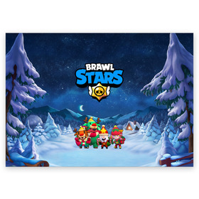 Поздравительная открытка с принтом Новогодний Brawl Stars в городе Новоалтайск, 100% бумага | плотность бумаги 280 г/м2, матовая, на обратной стороне линовка и место для марки
 | Тематика изображения на принте: brawl stars | brawl stars 8 bit | brawl stars crow | brawl stars crow phoenix | brawl stars l | brawl stars leon | brawl stars leon shark | brawl stars nita | brawl stars robot spike | brawl stars spike | бравл старс | бравла старс | браво с