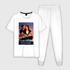 Мужская пижама хлопок с принтом Titanic в городе Новоалтайск, 100% хлопок | брюки и футболка прямого кроя, без карманов, на брюках мягкая резинка на поясе и по низу штанин
 | cameron | dawson | dicaprio | jack | james | kate | leonardo | liner | ocean | rose | titanic | джеймс | джек | дикаприо | доусон | кейт | кэмерон | лайнер | леонардо | океан | роза | титаник | уинслет