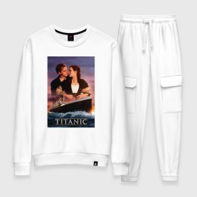 Женский костюм хлопок с принтом Titanic в городе Новоалтайск, 100% хлопок | на свитшоте круглая горловина, мягкая резинка по низу. Брюки заужены к низу, на них два вида карманов: два 