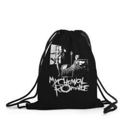 Рюкзак-мешок 3D с принтом My Chemical Romance в городе Новоалтайск, 100% полиэстер | плотность ткани — 200 г/м2, размер — 35 х 45 см; лямки — толстые шнурки, застежка на шнуровке, без карманов и подкладки | gerard way | mcr | my chemical romance | альтернативный | группа | джерард уэй | май кемикал романс | мкр | мой химический роман | мхр | мцр | панк | поп | поппанк | рок | рэй торо