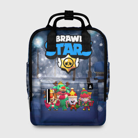 Женский рюкзак 3D с принтом Новогодний Brawl Stars в городе Новоалтайск, 100% полиэстер | лямки с регулируемой длиной, сверху ручки, чтобы рюкзак нести как сумку. Основное отделение закрывается на молнию, как и внешний карман. Внутри два дополнительных кармана, один из которых закрывается на молнию. По бокам два дополнительных кармашка, куда поместится маленькая бутылочка
 | Тематика изображения на принте: brawl stars | brawl stars 8 bit | brawl stars crow | brawl stars crow phoenix | brawl stars l | brawl stars leon | brawl stars leon shark | brawl stars nita | brawl stars robot spike | brawl stars spike | бравл старс | бравла старс | браво с