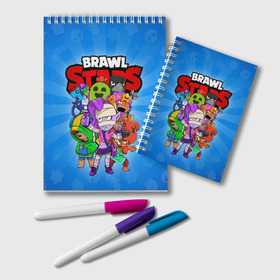 Блокнот с принтом BRAWL STARS в городе Новоалтайск, 100% бумага | 48 листов, плотность листов — 60 г/м2, плотность картонной обложки — 250 г/м2. Листы скреплены удобной пружинной спиралью. Цвет линий — светло-серый
 | Тематика изображения на принте: 8 bit | 8 бит | brawl stars | brawler | crow | emz | leon | nita | sandy | spike | бравл старз | бравлер | ворон | леон | нита | спайк | сэнди | эмз