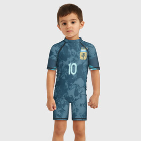 Детский купальный костюм 3D с принтом Messi away Copa America 2020 в городе Новоалтайск, Полиэстер 85%, Спандекс 15% | застежка на молнии на спине | barcelona | champions | league | lionel | messi | spain | tdrfifa19 | барселона | испания | лига | лионель | месси | чемпионов