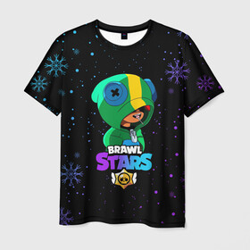 Мужская футболка 3D с принтом Новогодний Brawl Stars LEON в городе Новоалтайск, 100% полиэфир | прямой крой, круглый вырез горловины, длина до линии бедер | Тематика изображения на принте: brawl | brawl stars | crow | leon | stars | бравл | бравл старс | браво старс | игра | компьютерная | кров | леон | новогодний | новый год | онлайн | с новым годом | снежинки | старс
