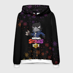 Мужская толстовка 3D с принтом Новогодний Brawl Stars CROW в городе Новоалтайск, 100% полиэстер | двухслойный капюшон со шнурком для регулировки, мягкие манжеты на рукавах и по низу толстовки, спереди карман-кенгуру с мягким внутренним слоем. | brawl | brawl stars | crow | leon | stars | бравл | бравл старс | браво старс | игра | компьютерная | кров | леон | новогодний | новый год | онлайн | с новым годом | снежинки | старс