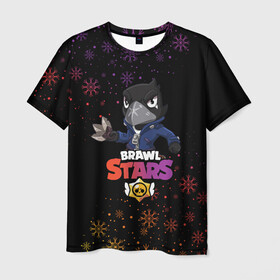 Мужская футболка 3D с принтом Новогодний Brawl Stars CROW в городе Новоалтайск, 100% полиэфир | прямой крой, круглый вырез горловины, длина до линии бедер | Тематика изображения на принте: brawl | brawl stars | crow | leon | stars | бравл | бравл старс | браво старс | игра | компьютерная | кров | леон | новогодний | новый год | онлайн | с новым годом | снежинки | старс