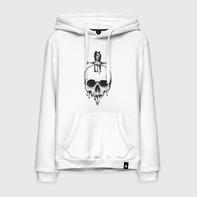 Мужская толстовка с принтом Skull with dagger в городе Новоалтайск, френч-терри, мягкий теплый начес внутри (100% хлопок) | карман-кенгуру, эластичные манжеты и нижняя кромка, капюшон с подкладом и шнурком | Тематика изображения на принте: death | fear | rose | rose and skull | rose and snake | skull | skull and snake | skulls | snake | snakes | змеи | змея | роза | роза и змея | роза и череп | череп | череп и змея | черепа