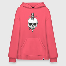 Худи SuperOversize хлопок с принтом Skull with dagger в городе Новоалтайск, 70% хлопок, 30% полиэстер, мягкий начес внутри | карман-кенгуру, эластичная резинка на манжетах и по нижней кромке, двухслойный капюшон
 | death | fear | rose | rose and skull | rose and snake | skull | skull and snake | skulls | snake | snakes | змеи | змея | роза | роза и змея | роза и череп | череп | череп и змея | черепа
