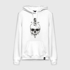Женская толстовка с принтом Skull with dagger в городе Новоалтайск, френч-терри, мягкий теплый начес внутри (100% хлопок) | карман-кенгуру, эластичные манжеты и нижняя кромка, капюшон с подкладом и шнурком | death | fear | rose | rose and skull | rose and snake | skull | skull and snake | skulls | snake | snakes | змеи | змея | роза | роза и змея | роза и череп | череп | череп и змея | черепа