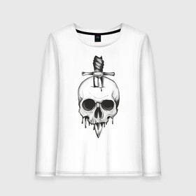 Женский лонгслив хлопок с принтом Skull with dagger в городе Новоалтайск, 100% хлопок |  | death | fear | rose | rose and skull | rose and snake | skull | skull and snake | skulls | snake | snakes | змеи | змея | роза | роза и змея | роза и череп | череп | череп и змея | черепа