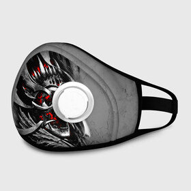 Маска из неопрена с принтом Skull through metal в городе Новоалтайск, неопрен 100% | Форма огибающая нос. Резинки для ушей с дополнительной резинкой на затылке. Клапан для выдоха для активного дыхания при занятиях спортом. Эластичный материал маски и окантовки для лучшего растяжения и прилегания маски.  | Тематика изображения на принте: death | fear | rose | rose and skull | rose and snake | skull | skull and snake | skulls | snake | snakes | змеи | змея | роза | роза и змея | роза и череп | череп | череп и змея | черепа
