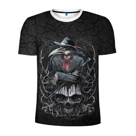 Мужская футболка 3D спортивная с принтом Plague Doctor and Skull в городе Новоалтайск, 100% полиэстер с улучшенными характеристиками | приталенный силуэт, круглая горловина, широкие плечи, сужается к линии бедра | death | fear | plague doctor | skul | skull and snake | skulls | snake | snakes | змеи | змея | роза | роза и змея | роза и череп | череп | череп и змея | черепа | чумной доктор
