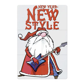 Магнитный плакат 2Х3 с принтом New Year - new style в городе Новоалтайск, Полимерный материал с магнитным слоем | 6 деталей размером 9*9 см | beard | boots | cap | fur coat | guitar | moustache | music | new year | nose | santa claus | style | башмаки | борода | гитара | дед мороз | джинсы | музыка | новый год | нос | солист | стиль | усы | шапка | шуба