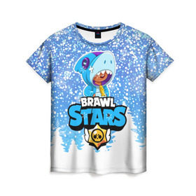 Женская футболка 3D с принтом Brawl Stars Leon Shark в городе Новоалтайск, 100% полиэфир ( синтетическое хлопкоподобное полотно) | прямой крой, круглый вырез горловины, длина до линии бедер | 2020 | brawl | brawl stars | christmas | leon | new year | shark | stars | бравл старс | брол старс | зима | игра | леон | новогодний | новый год | рождество | снег | снежинки | шарк