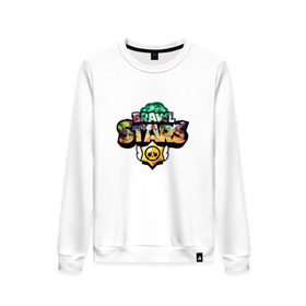 Женский свитшот хлопок с принтом Brawl Stars в городе Новоалтайск, 100% хлопок | прямой крой, круглый вырез, на манжетах и по низу широкая трикотажная резинка  | brawl stars | bs | bull | clash of clans | clash royale | supercell | биби | бо | брок | булл | ворон. | джесси | динамайк | кольт | леон | мортис | нита | пайпер | поко | рикошет | спайк | эль примо