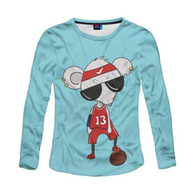 Женский лонгслив 3D с принтом Крыса баскетболист в городе Новоалтайск, 100% полиэстер | длинные рукава, круглый вырез горловины, полуприлегающий силуэт | 