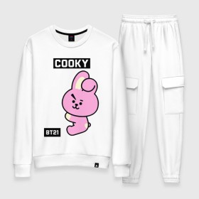 Женский костюм хлопок с принтом COOKY BT21 в городе Новоалтайск, 100% хлопок | на свитшоте круглая горловина, мягкая резинка по низу. Брюки заужены к низу, на них два вида карманов: два 