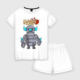 Женская пижама с шортиками хлопок с принтом Clash of Clans в городе Новоалтайск, 100% хлопок | футболка прямого кроя, шорты свободные с широкой мягкой резинкой | clash of clans | clash royale | game | supercell | детская | детям | игра | клаш оф кланс | клэш оф кланс | компьютерна игра