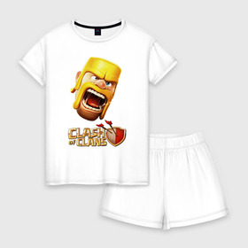 Женская пижама с шортиками хлопок с принтом Clash of Clans в городе Новоалтайск, 100% хлопок | футболка прямого кроя, шорты свободные с широкой мягкой резинкой | clash of clans | clash royale | game | supercell | детская | детям | игра | клаш оф кланс | клэш оф кланс | компьютерна игра | пекка