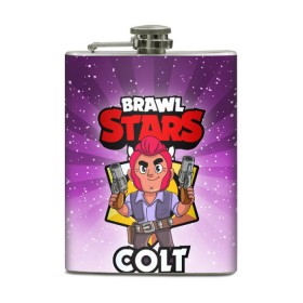 Фляга с принтом BRAWL STARS COLT в городе Новоалтайск, металлический корпус | емкость 0,22 л, размер 125 х 94 мм. Виниловая наклейка запечатывается полностью | Тематика изображения на принте: brawl stars | brawl stars colt | brawler | colt | бравл старз | бравлер | кольт