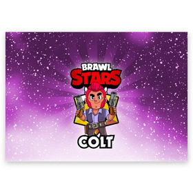 Поздравительная открытка с принтом BRAWL STARS COLT в городе Новоалтайск, 100% бумага | плотность бумаги 280 г/м2, матовая, на обратной стороне линовка и место для марки
 | brawl stars | brawl stars colt | brawler | colt | бравл старз | бравлер | кольт