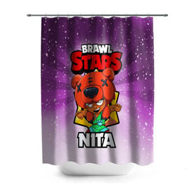 Штора 3D для ванной с принтом BRAWL STARS NITA в городе Новоалтайск, 100% полиэстер | плотность материала — 100 г/м2. Стандартный размер — 146 см х 180 см. По верхнему краю — пластиковые люверсы для креплений. В комплекте 10 пластиковых колец | brawl stars | brawl stars nita | brawler | nita | бравл старз | бравлер | нита