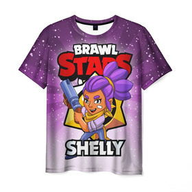 Мужская футболка 3D с принтом BRAWL STARS SHELLY в городе Новоалтайск, 100% полиэфир | прямой крой, круглый вырез горловины, длина до линии бедер | brawl stars | brawl stars shelly | brawler | shelly | бравл старз | бравлер | шелли