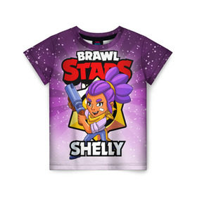 Детская футболка 3D с принтом BRAWL STARS SHELLY в городе Новоалтайск, 100% гипоаллергенный полиэфир | прямой крой, круглый вырез горловины, длина до линии бедер, чуть спущенное плечо, ткань немного тянется | brawl stars | brawl stars shelly | brawler | shelly | бравл старз | бравлер | шелли