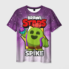 Мужская футболка 3D с принтом BRAWL STARS SPIKE в городе Новоалтайск, 100% полиэфир | прямой крой, круглый вырез горловины, длина до линии бедер | brawl stars | brawl stars spike | brawler | spike | бравл старз | бравлер | спайк