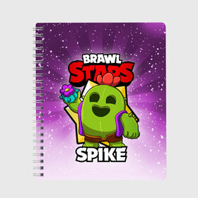 Тетрадь с принтом BRAWL STARS SPIKE в городе Новоалтайск, 100% бумага | 48 листов, плотность листов — 60 г/м2, плотность картонной обложки — 250 г/м2. Листы скреплены сбоку удобной пружинной спиралью. Уголки страниц и обложки скругленные. Цвет линий — светло-серый
 | brawl stars | brawl stars spike | brawler | spike | бравл старз | бравлер | спайк