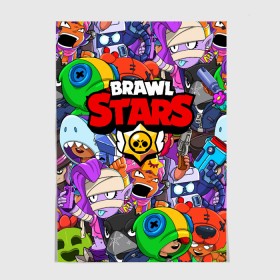 Постер с принтом BRAWL STARS в городе Новоалтайск, 100% бумага
 | бумага, плотность 150 мг. Матовая, но за счет высокого коэффициента гладкости имеет небольшой блеск и дает на свету блики, но в отличии от глянцевой бумаги не покрыта лаком | 8 bit | 8 бит | brawl stars | brawler | crow | emz | leon | nita | sandy | spike | бравл старз | бравлер | ворон | леон | нита | спайк | сэнди | эмз