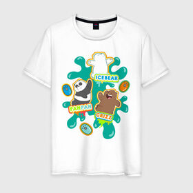 Мужская футболка хлопок с принтом GRIZZ, PANDA, ICE BEAR в городе Новоалтайск, 100% хлопок | прямой крой, круглый вырез горловины, длина до линии бедер, слегка спущенное плечо. | baby bears | bare bears | charle and bears | dsgngerzen | grizz | isebear | panda | panpan | selfie panpan | vdgerir | вся правда о медведях
